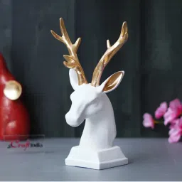 eCraftIndia White Polyresin Reindeer Head Statue with Golden Antlers Animal Showpiece-image-37