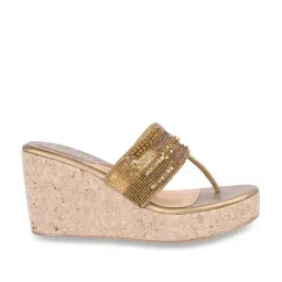 Princess by Metro Women's Antique Gold T-Strap Wedges-picture-19
