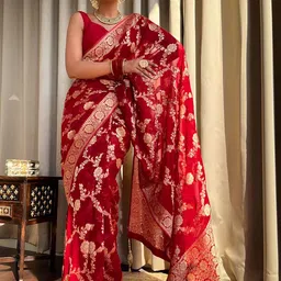 KALINI Floral Zari Silk Blend Heavy Work Banarasi Saree-picture-17