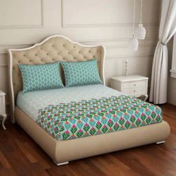 Spaces ATRIUM PLUS ECOM Teal Green Cotton 210 TC Double Bedsheet with 2 Pillow Covers-picture-31