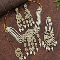 SGA FASHION Gold-Plated Artificial Stones Studded & Pearls Beaded Jewellery Set-picture-16