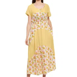 PATRORNA White & Yellow Floral Print Night Dress-picture-12
