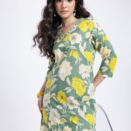 Anouk Rustic Floral Printed Thread Work Detail V-Neck Straight Kurta-picture-32