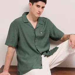 THE BEAR HOUSE Men Cuban Collar Textured Casual Shirt image 1