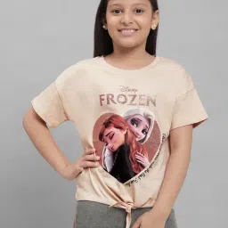 Kidsville Frozen Printed Brown Tshirt For Girls-image-51