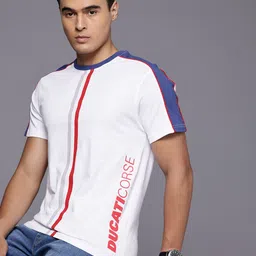 Ducati Brand Logo Printed & Striped Pure Cotton T-shirt-image-12