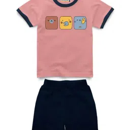 HELLCAT Kids Pink & Navy Printed T-Shirt with Shorts-image-79