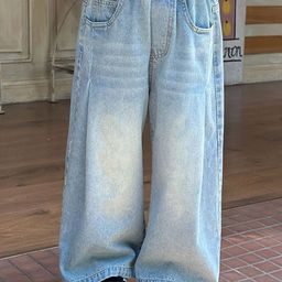 LULU & SKY Girls Wide Leg High-Rise Low Distress Light Fade Jeans-picture-47