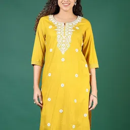 V-Mart Floral Embroidered Thread Work Notch Neck Straight Kurta-image-92