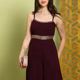 Globus Women Embroidered Detail Sleeveless Cotton Basic Jumpsuit image 4