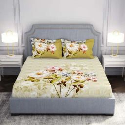 Spaces Light Yellow Cotton 210 TC King Bed Sheet With Pillow Covers-picture-37