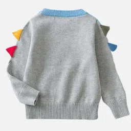Little Surprise Box Dino Grey & Blue Color Block Full Sleeves Sweater image 2