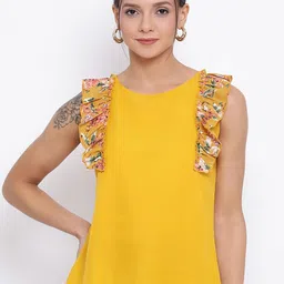 ALL WAYS YOU Round Neck Ruffles Crepe Top-image-43