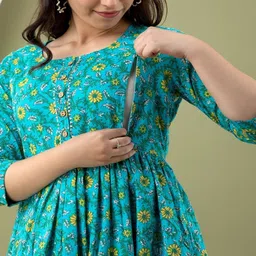 Style Heaven Women Floral Printed Gotta Patti Pure Cotton Maternity Anarkali Kurti-picture-18