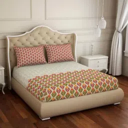 Spaces ATRIUM PLUS ECOM Green & Maroon Cotton 210 TC Double Bedsheet with 2 Pillow Covers-picture-13