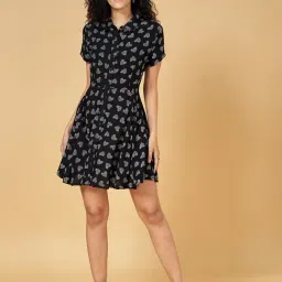 People by Pantaloons Black Printed A-Line Dress-picture-14