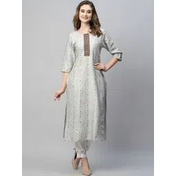 Moda Rapido Women Printed Regular Chanderi Cotton Kurta with Trousers-picture-26