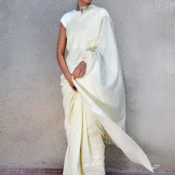 Chidiyaa Ivory Stardust Milky Way Handwoven Linen Saree-picture-46