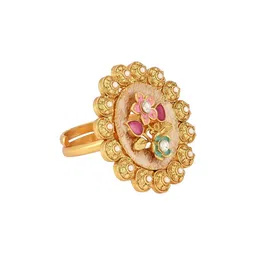 I Jewels Gold-Plated Stone-Studded Adjustable Finger Ring image 2