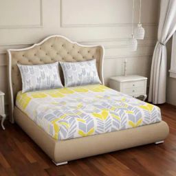 Spaces ATRIUM PLUS ECOM Yellow & Grey Cotton 210 TC Double Bedsheet with 2 Pillow Covers-picture-39