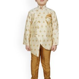 SG YUVRAJ Boys Off White & Gold-Coloured Raw Silk Sherwani-picture-0