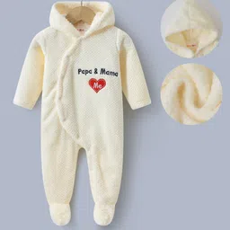 Kookie Kids Full Sleeves Solid Colour Text Embroidered Hooded Front Open Romper - Yellow-picture-17