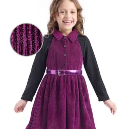 Hola Bonita Knit Party Dress & Full Sleeves Top With Shimmer Detailing - Wine & Black-picture-18