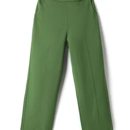 kookie kids india Kookie Kids Cotton Woven Full Length Pleated Wide Leg Lounge Pant With Pockets - Green-picture-34