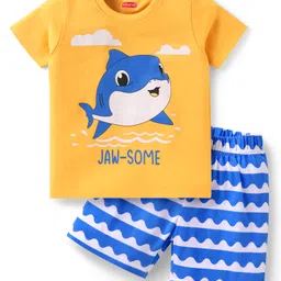 Babyhug Cotton Knit Half Sleeves Shorts Night Suit with Dolphin Print - Orange-picture-34