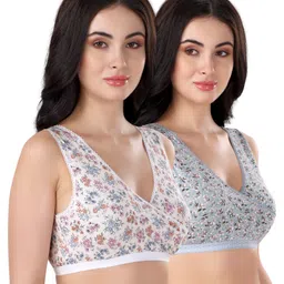 Bella Mama Cotton Elastane Knit Sleep Bra With Floral Print Pack of 2 (Color May Vary)-picture-14
