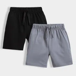 Orange Sugar 100% Cotton Knit Pack Of 2 Solid Shorts - Black & Grey image 1