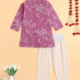The Magic Wand Cambric Cotton Woven Full Sleeves Floral Printed Kurta Pyjama Set - Pink-picture-17