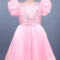 Pine Kids Woven Half Sleeves Party Dress With Sequin & Bow Applique - Pink-picture-23