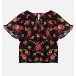 Kiddopanti Half Sleeves Floral Printed Layered Top - Navy Blue image 3