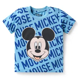 Babyhug Disney Single Jersey Knit Half Sleeves Co-ords Shorts Night Suit with Mickey Mouse Graphics - Blue image 2