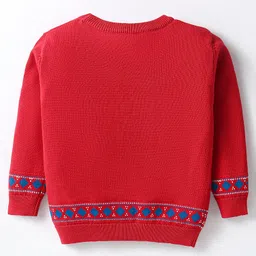 ToffyHouse Knitted Full Sleeves Winter Wear Suits with Bear Design - Red & Navy image 3