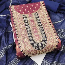 MANVAA Embroidered Sequinned Unstitched Dress Material image 4