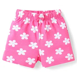 Babyhug Single Jersey Knit Mid Thigh Shorts with Floral Print & Bow Applique Pack Of 3 - Pink Orange & Light Blue image 4