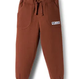 Mark & Mia Knit Full Raglan Sleeves Fleece Winter Wear T-Shirt & Lounge Pant Set With Animal Badge & Applique - Brown image 5