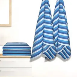 Myntra Elegant Homes Blue & White 5 Pieces Striped Lightweight Cotton 150 GSM Bath Towel-image-49