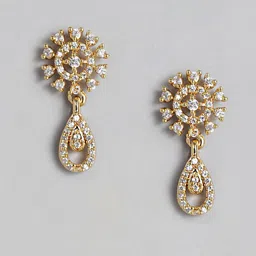 Estele Gold-Plated CZ Floral Drop Earrings image 2