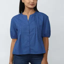 Van Heusen Blue Cotton Printed Top-image-12