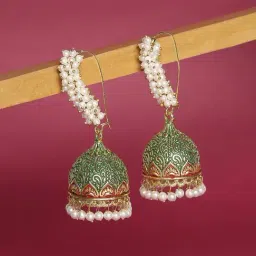 OOMPH Jewellery Green & Pearls Jhumki-image-33
