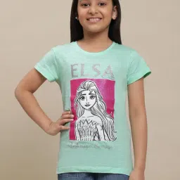 Kidsville Frozen Printed Green Tshirt For Girls-image-85
