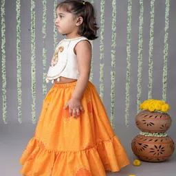 LABEL NEETI Girls Embroidered Thread Work Ready to Wear Lehenga & image 3