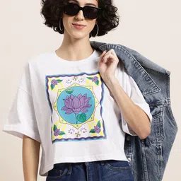 HERE&NOW Women Printed Drop-Shoulder Sleeves Boxy T-shirt-picture-25