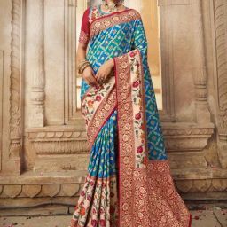 Saree Mall Blue Woven Saree With Unstitched Blouse-picture-6