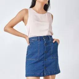 The Label Life Denim Blue Straight Mini Skirt-image-50