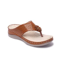 Picktoes Women Tan Wedge Sandals with Laser Cuts-picture-34