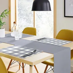 CASABLEU 7 Pieces White & Grey Checked Reversible Table Linen Sets image 5